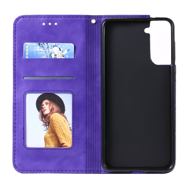 For Samsung Galaxy S21 5G Lucky Flowers Embossing Pattern Magnetic Horizontal Flip Leather Case with Holder & Card Slots