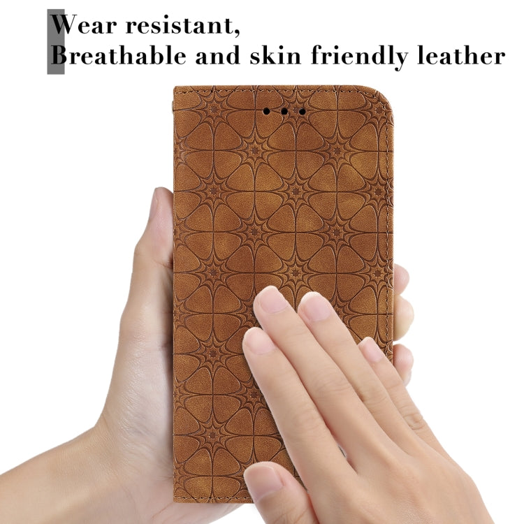 For Samsung Galaxy S21 5G Lucky Flowers Embossing Pattern Magnetic Horizontal Flip Leather Case with Holder & Card Slots