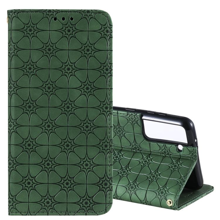 For Samsung Galaxy S21 5G Lucky Flowers Embossing Pattern Magnetic Horizontal Flip Leather Case with Holder & Card Slots