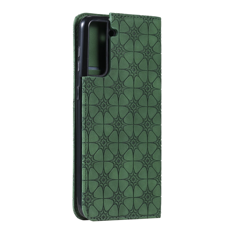 For Samsung Galaxy S21 5G Lucky Flowers Embossing Pattern Magnetic Horizontal Flip Leather Case with Holder & Card Slots
