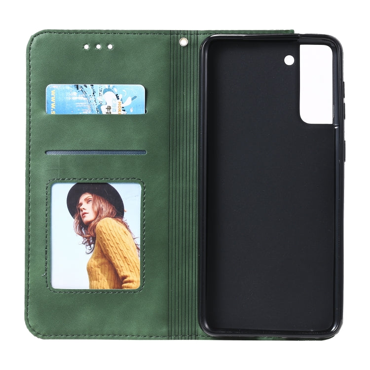 For Samsung Galaxy S21 5G Lucky Flowers Embossing Pattern Magnetic Horizontal Flip Leather Case with Holder & Card Slots