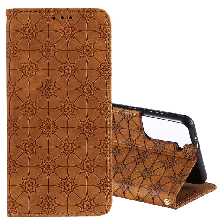 For Samsung Galaxy S21 5G Lucky Flowers Embossing Pattern Magnetic Horizontal Flip Leather Case with Holder & Card Slots