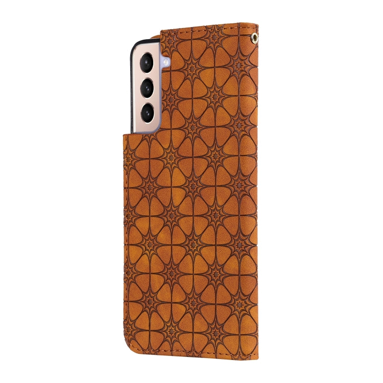 For Samsung Galaxy S21 5G Lucky Flowers Embossing Pattern Magnetic Horizontal Flip Leather Case with Holder & Card Slots