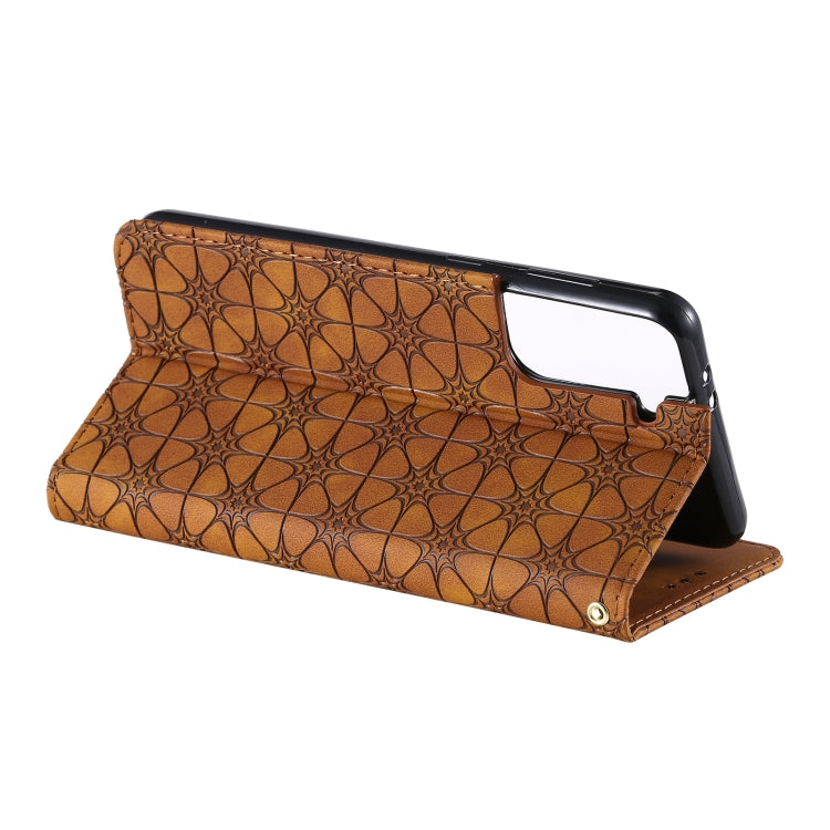 For Samsung Galaxy S21 5G Lucky Flowers Embossing Pattern Magnetic Horizontal Flip Leather Case with Holder & Card Slots