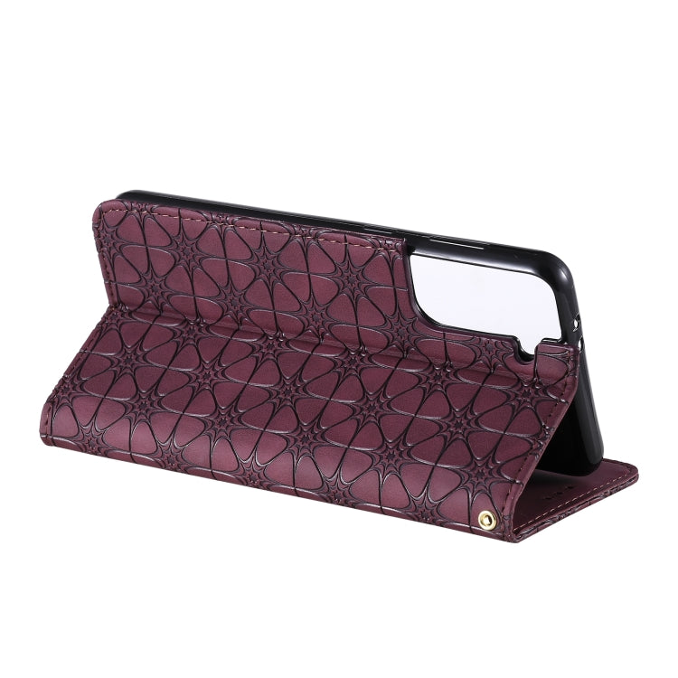 For Samsung Galaxy S21 5G Lucky Flowers Embossing Pattern Magnetic Horizontal Flip Leather Case with Holder & Card Slots