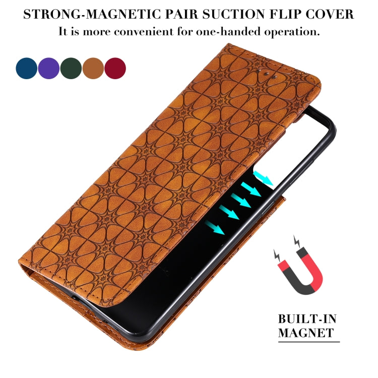 For Samsung Galaxy S21 5G Lucky Flowers Embossing Pattern Magnetic Horizontal Flip Leather Case with Holder & Card Slots