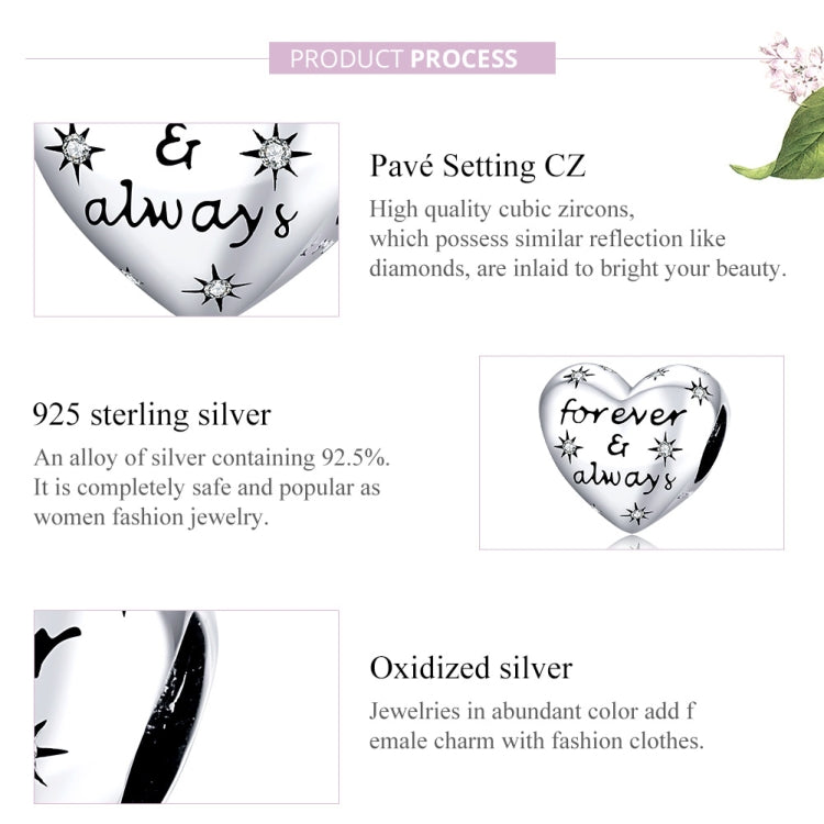 S925 Sterling Silver Shiny Heart Lettering Beads DIY Bracelet Necklace Accessories