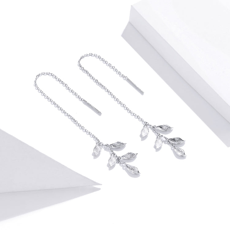 S925 Sterling Silver Simple Style Long Leaves Women Earrings