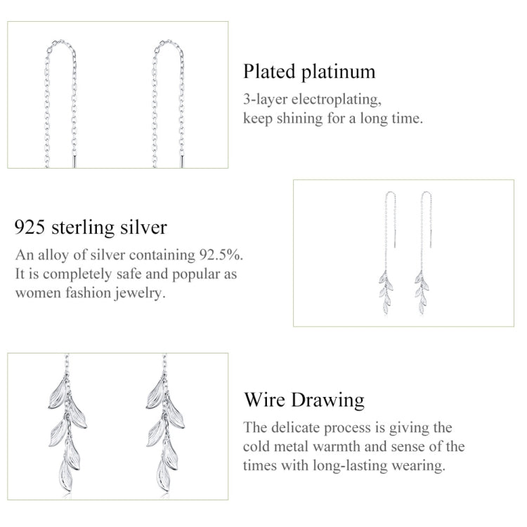 S925 Sterling Silver Simple Style Long Leaves Women Earrings