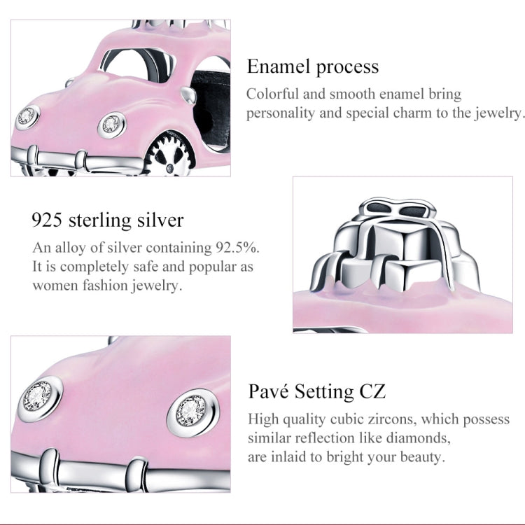 S925 Sterling Silver Pink Car Beads DIY Bracelet Necklace Accessories