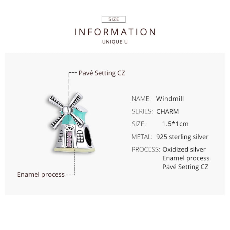 S925 Sterling Silver Dutch Windmills Beads DIY Bracelet Necklace Accessories
