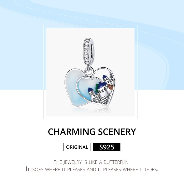 S925 Sterling Silver Charming Scenery Heart Pendent DIY Bracelet Necklace Accessories