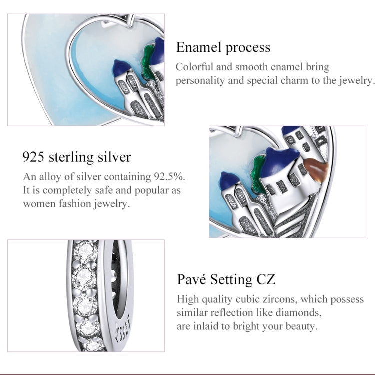 S925 Sterling Silver Charming Scenery Heart Pendent DIY Bracelet Necklace Accessories