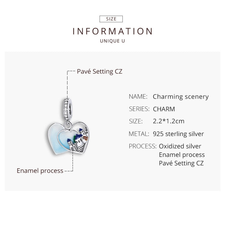S925 Sterling Silver Charming Scenery Heart Pendent DIY Bracelet Necklace Accessories