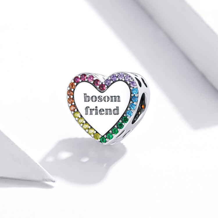S925 Sterling Silver Friendship Lasts Forever Heart Beads DIY Bracelet Necklace Accessories