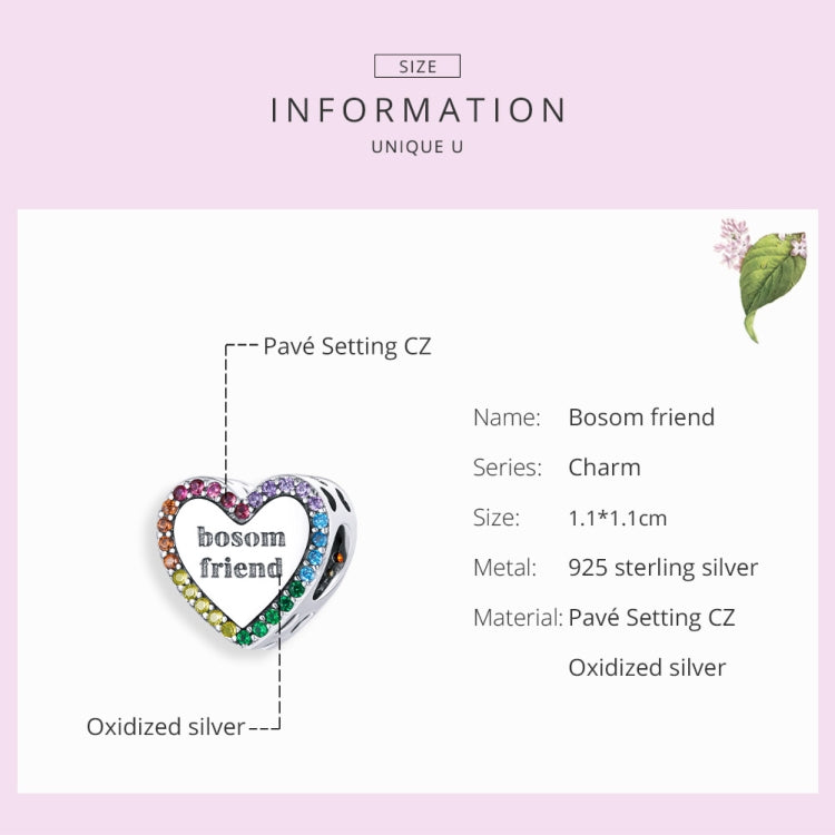 S925 Sterling Silver Friendship Lasts Forever Heart Beads DIY Bracelet Necklace Accessories