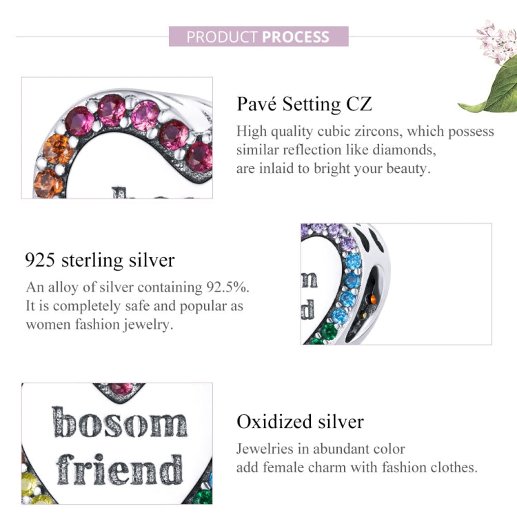 S925 Sterling Silver Friendship Lasts Forever Heart Beads DIY Bracelet Necklace Accessories
