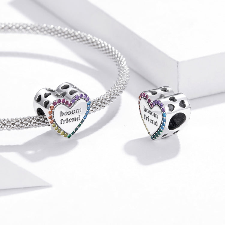 S925 Sterling Silver Friendship Lasts Forever Heart Beads DIY Bracelet Necklace Accessories