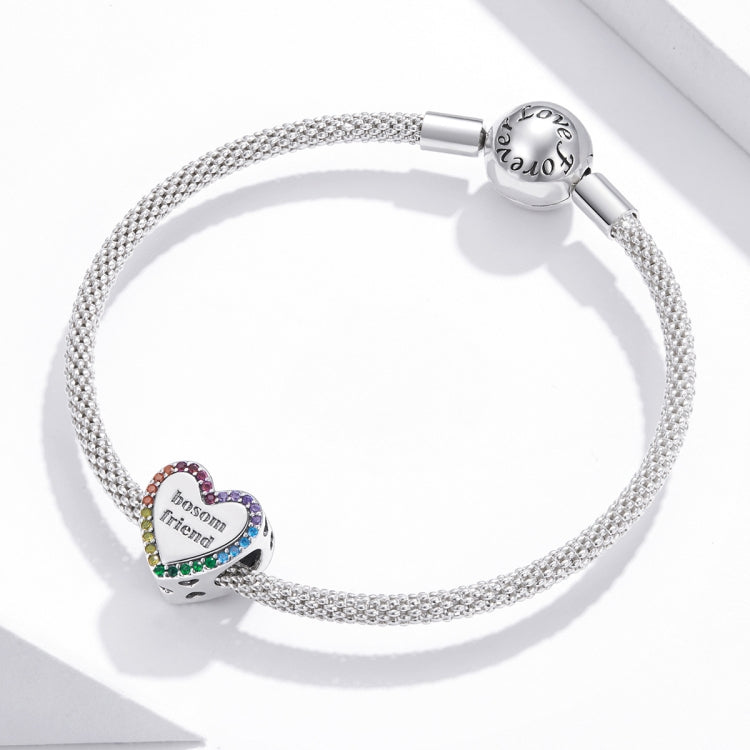 S925 Sterling Silver Friendship Lasts Forever Heart Beads DIY Bracelet Necklace Accessories