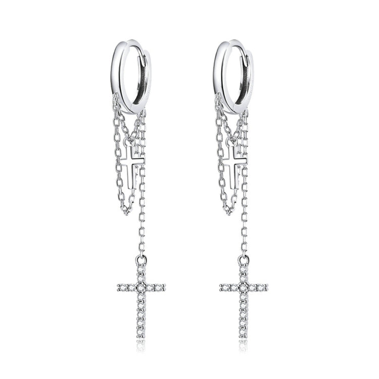 S925 Sterling Silver Long Tassel Shining Cross Women Earrings