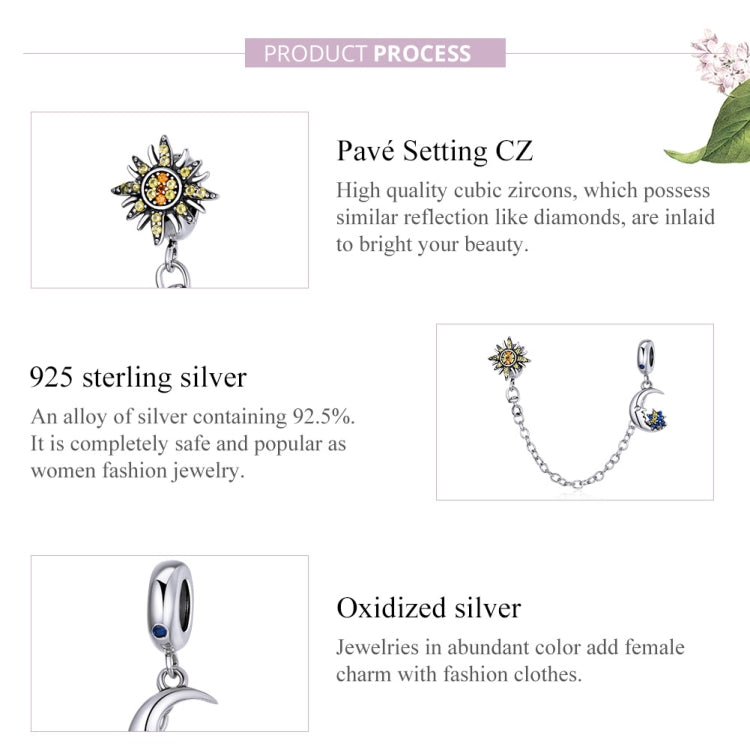 S925 Sterling Silver Sun Moon Star Safety Chain DIY Bracelet Necklace Accessories