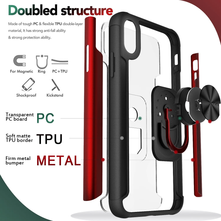 For iPhone XS Max PC +TPU + Metal Shockproof Protective Case with Ring Holder
