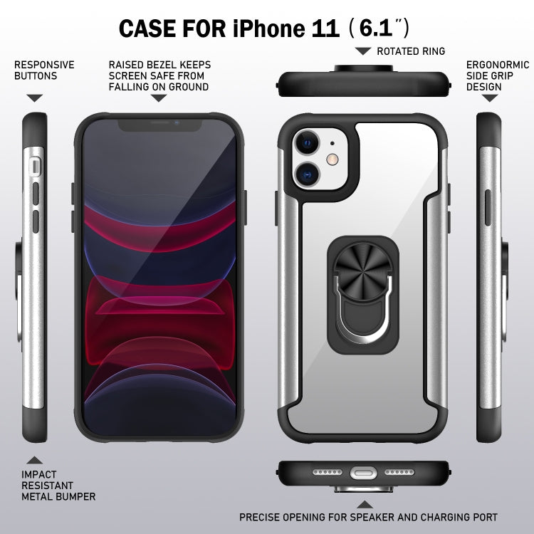 For iPhone 11 PC +TPU + Metal Shockproof Protective Case with Ring Holder
