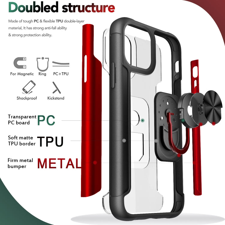 For iPhone 11 PC +TPU + Metal Shockproof Protective Case with Ring Holder
