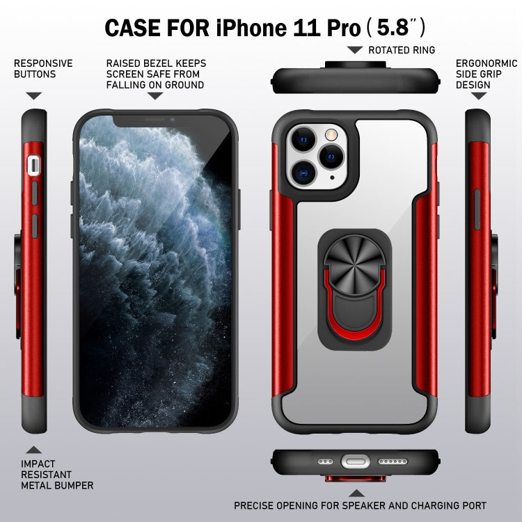 For iPhone 11 Pro PC +TPU + Metal Shockproof Protective Case with Ring Holder