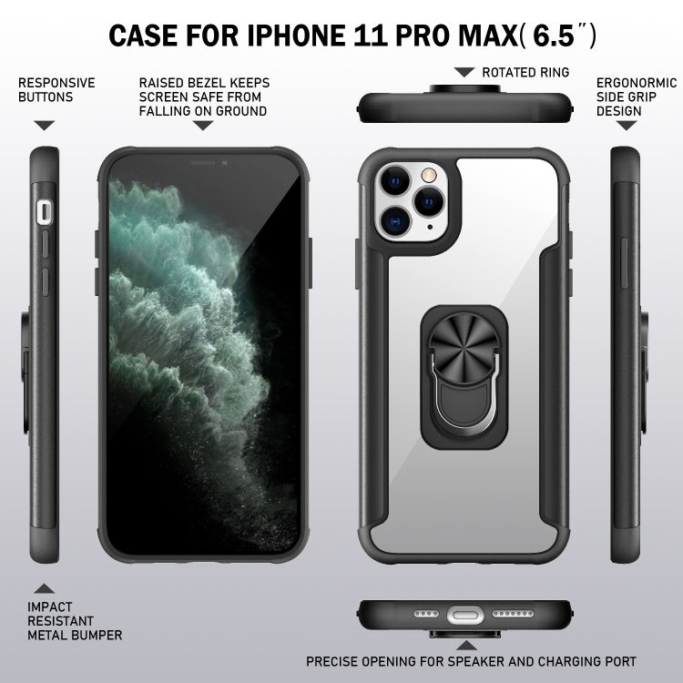 For iPhone 11 Pro Max PC +TPU + Metal Shockproof Protective Case with Ring Holder