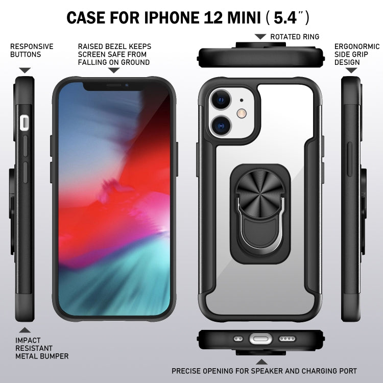 For iPhone 12 mini PC +TPU + Metal Shockproof Protective Case with Ring Holder
