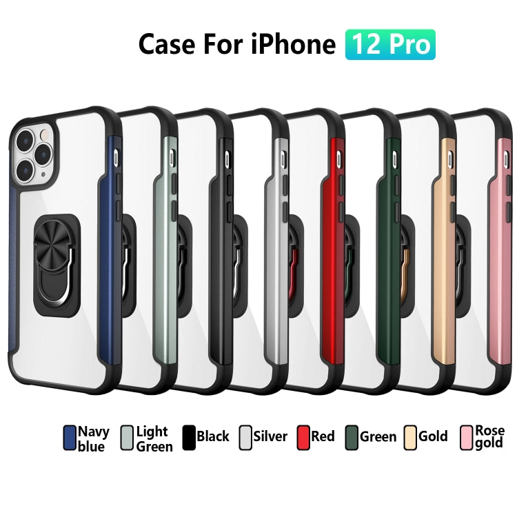 For iPhone 12 / 12 Pro PC +TPU + Metal Shockproof Protective Case with Ring Holder
