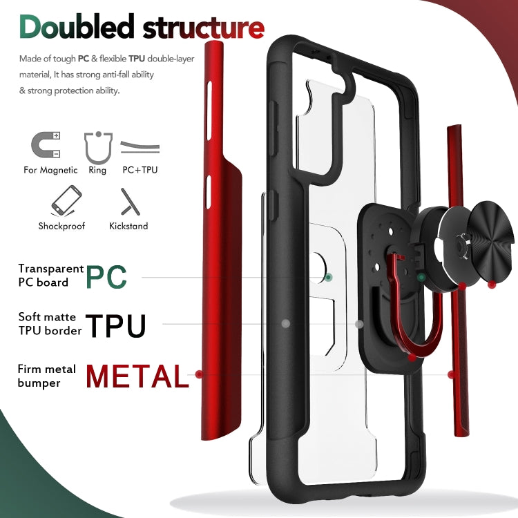 For Samsung Galaxy S21 5G PC +TPU + Metal Shockproof Protective Case with Ring Holder