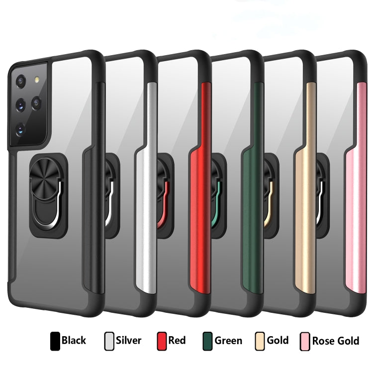 For Samsung Galaxy S21 Ultra 5G PC +TPU + Metal Shockproof Protective Case with Ring Holder