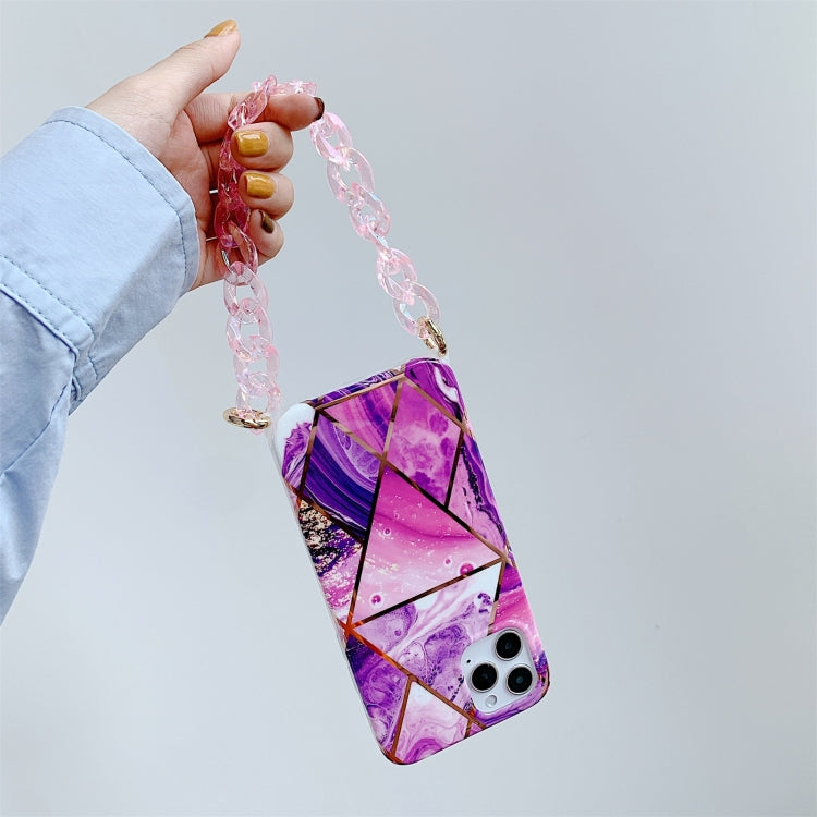 For iPhone 11 Electroplating Splicing TPU Protective Case with Chain Strap