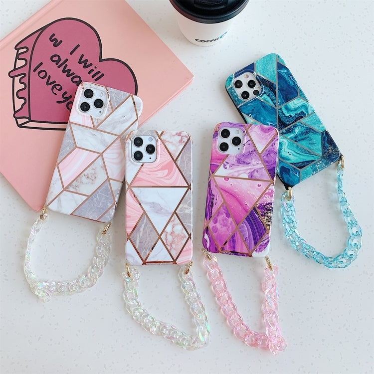 For iPhone 11 Electroplating Splicing TPU Protective Case with Chain Strap