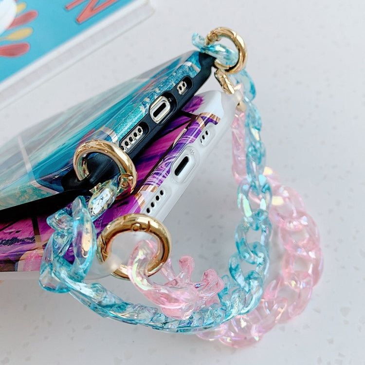 For iPhone 11 Pro Max Electroplating Splicing TPU Protective Case with Chain Strap