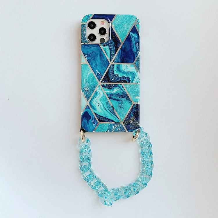 For iPhone 12 mini Electroplating Splicing TPU Protective Case with Chain Strap
