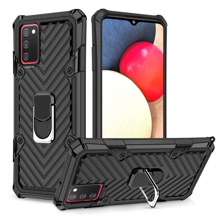 For Samsung Galaxy A02s (US Version) Cool Armor PC + TPU Shockproof Case with 360 Degree Rotation Ring Holder