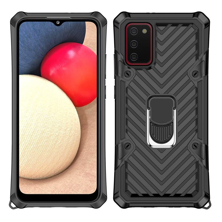 For Samsung Galaxy A02s (US Version) Cool Armor PC + TPU Shockproof Case with 360 Degree Rotation Ring Holder