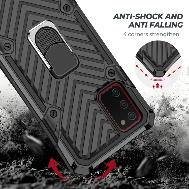 For Samsung Galaxy A02s (US Version) Cool Armor PC + TPU Shockproof Case with 360 Degree Rotation Ring Holder