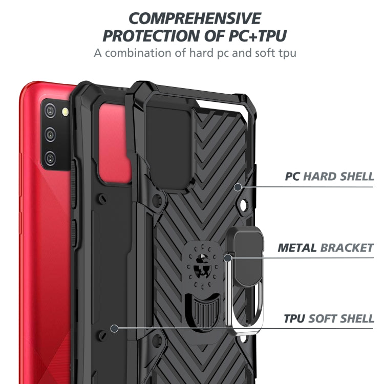 For Samsung Galaxy A02s (US Version) Cool Armor PC + TPU Shockproof Case with 360 Degree Rotation Ring Holder