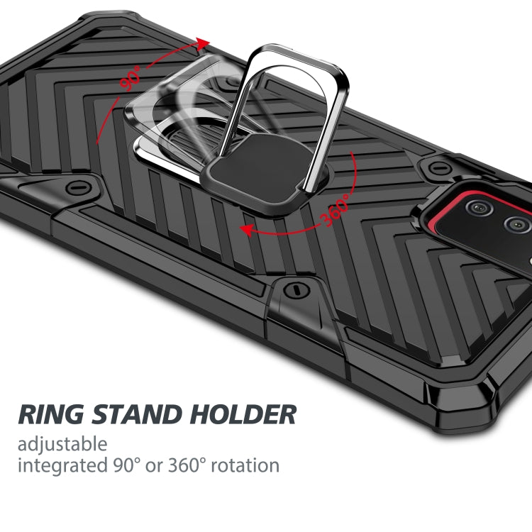 For Samsung Galaxy A02s (US Version) Cool Armor PC + TPU Shockproof Case with 360 Degree Rotation Ring Holder