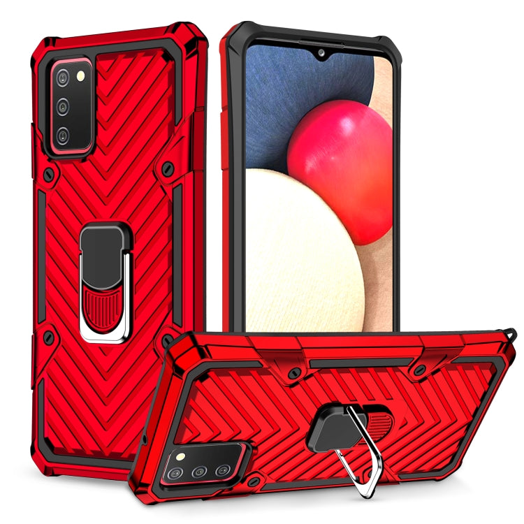 For Samsung Galaxy A02s (US Version) Cool Armor PC + TPU Shockproof Case with 360 Degree Rotation Ring Holder