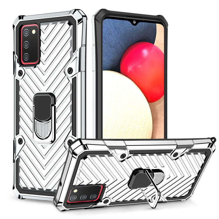 For Samsung Galaxy A02s (US Version) Cool Armor PC + TPU Shockproof Case with 360 Degree Rotation Ring Holder