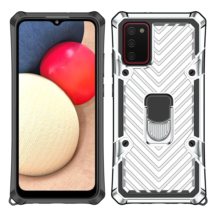 For Samsung Galaxy A02s (US Version) Cool Armor PC + TPU Shockproof Case with 360 Degree Rotation Ring Holder