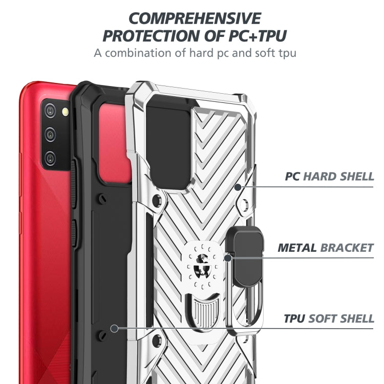 For Samsung Galaxy A02s (US Version) Cool Armor PC + TPU Shockproof Case with 360 Degree Rotation Ring Holder