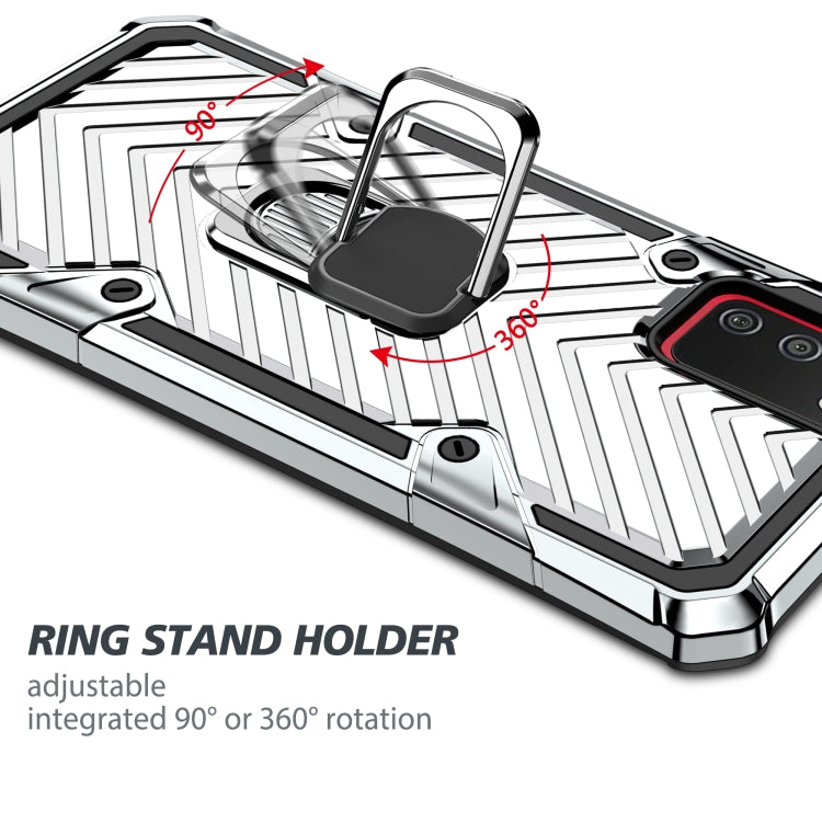 For Samsung Galaxy A02s (US Version) Cool Armor PC + TPU Shockproof Case with 360 Degree Rotation Ring Holder