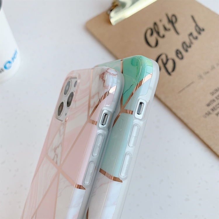 For iPhone 11 Pro Max Electroplating Splicing Geometric Pattern TPU Protective Case with Chain Strap