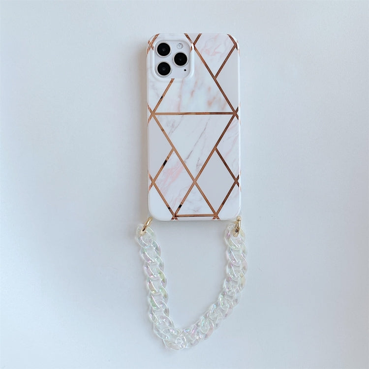 For iPhone 12 mini Electroplating Splicing Geometric Pattern TPU Protective Case with Chain Strap
